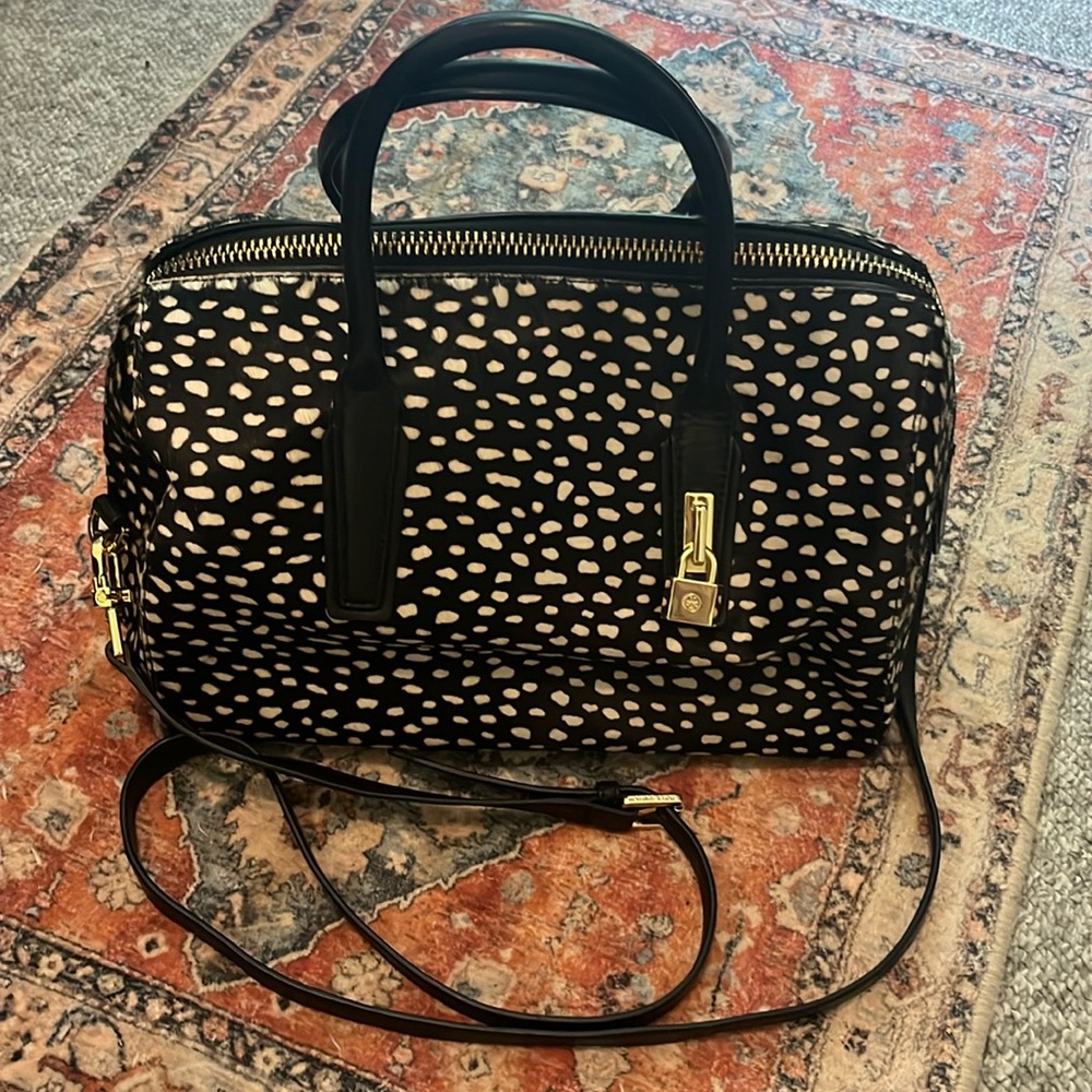 Tory Burch Calf Hair Dotted Pony Padlock Satchel